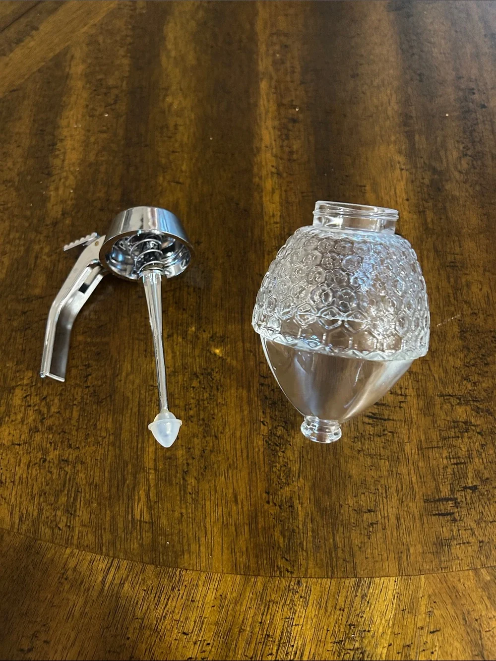 Clear Glass Honey Dispenser with Silver-Tone Lid